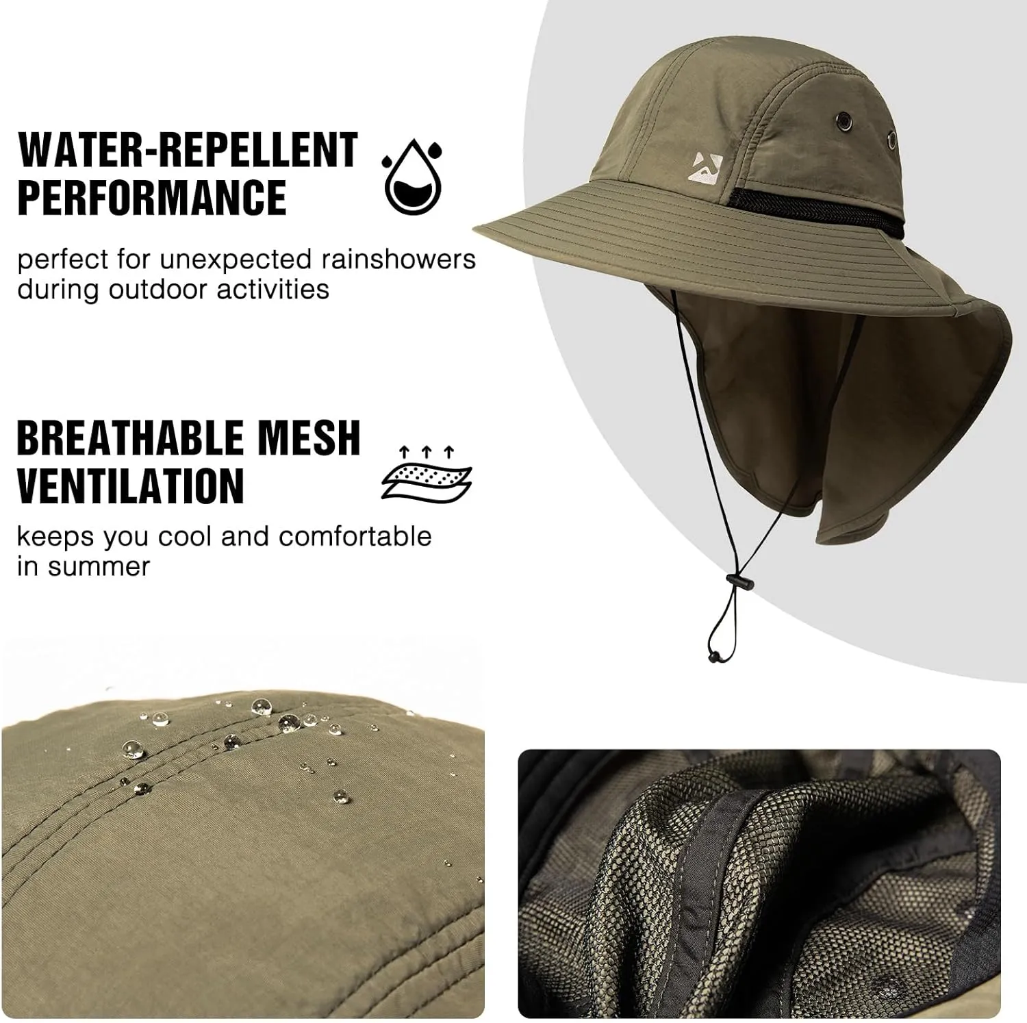 Oversized XL XXL Mens Sun Hat Big Head Neck Flap Shade Waterproof UPF50  Wide Brim Hat Fishing Safari Hiking