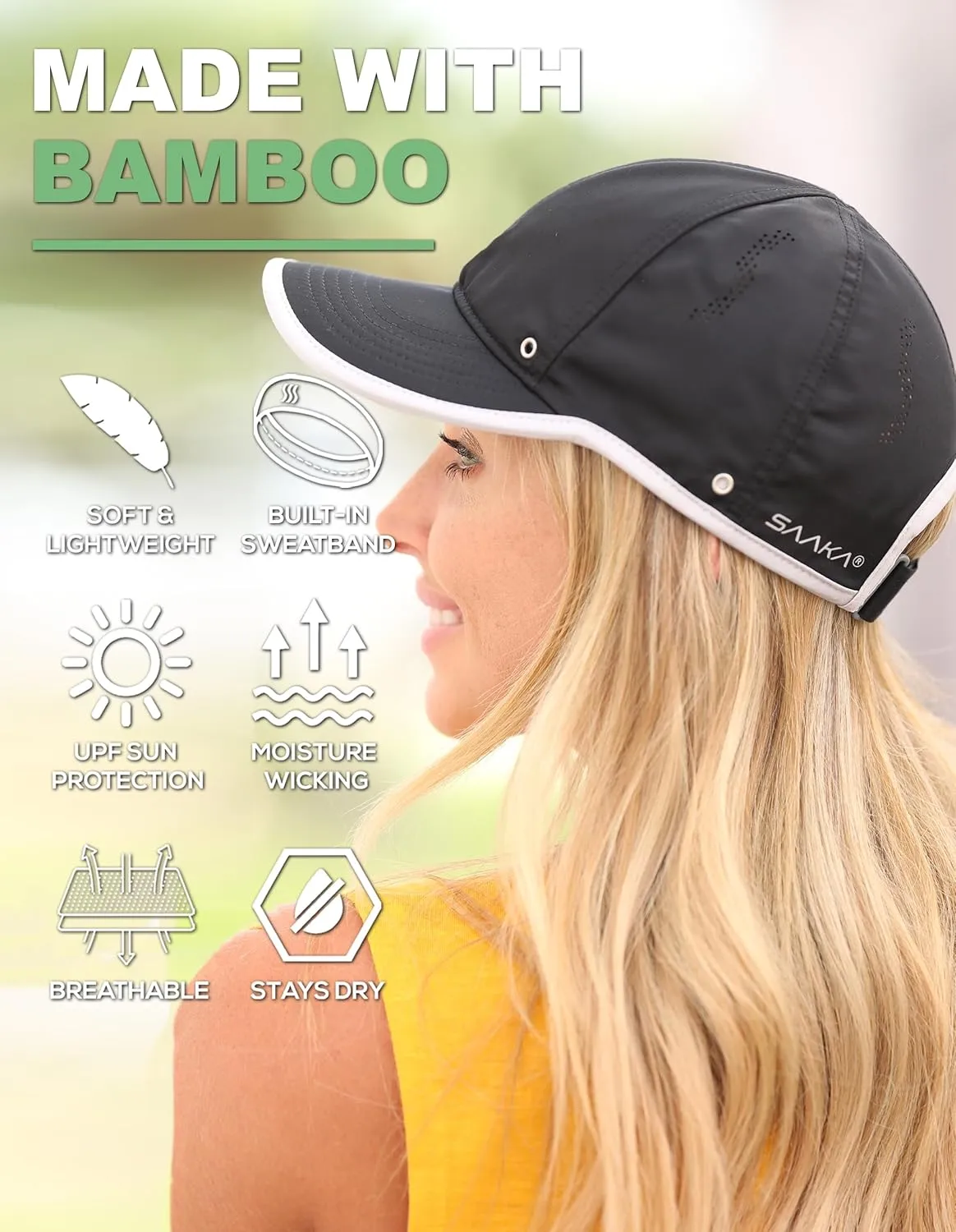 SAAKA Featherlight Sports Hat. Lightweight, Quick Drying. Running, Tennis & Golf Cap for Women & Girls