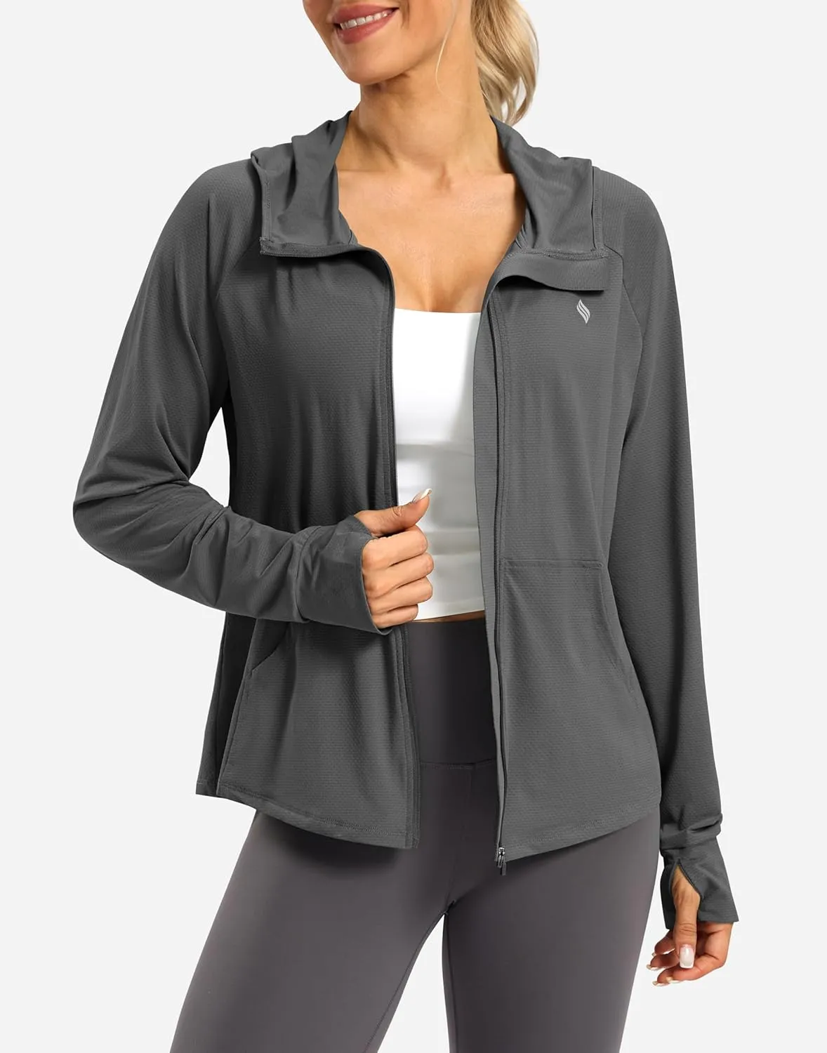 SANTINY Women's UPF 50  UV Jacket Sun Protection Zip up Hoodie Lightweight Summer SPF Long Sleeve Shirts for Hiking Running