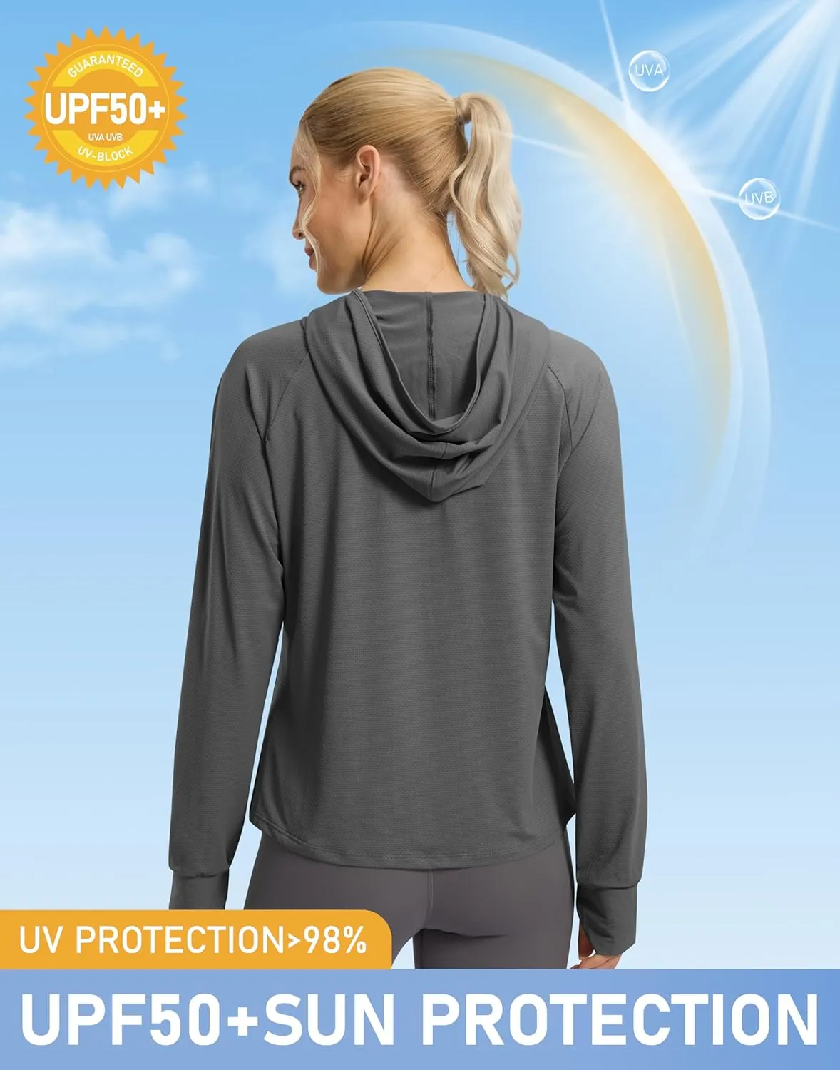 SANTINY Women's UPF 50  UV Jacket Sun Protection Zip up Hoodie Lightweight Summer SPF Long Sleeve Shirts for Hiking Running