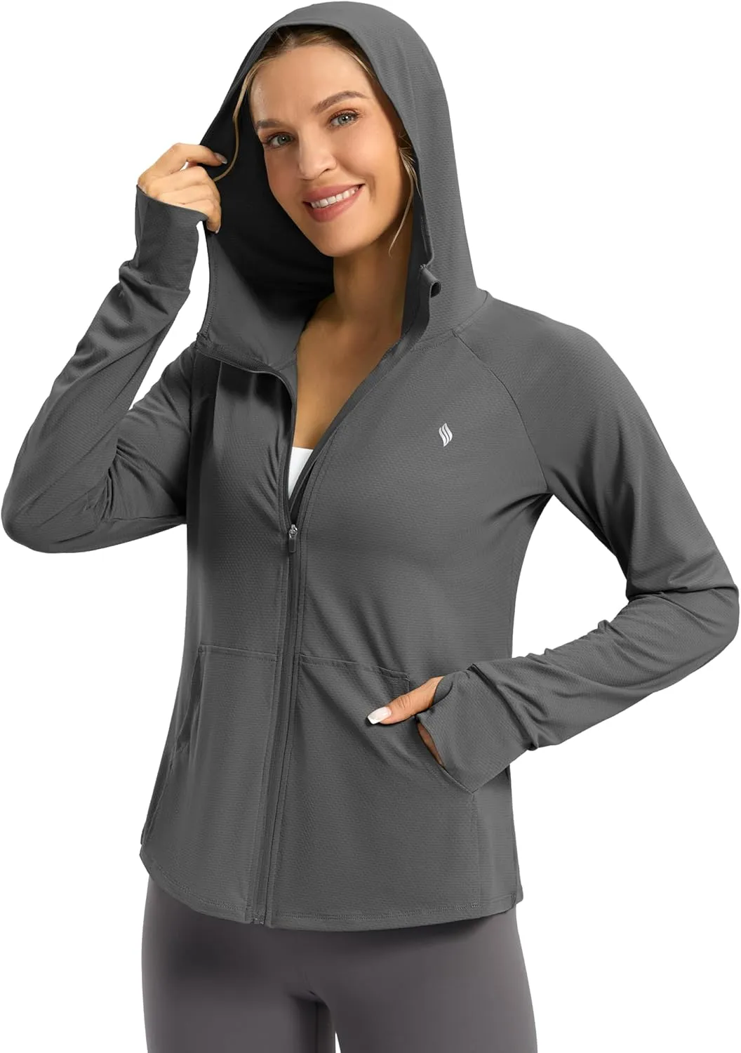 SANTINY Women's UPF 50  UV Jacket Sun Protection Zip up Hoodie Lightweight Summer SPF Long Sleeve Shirts for Hiking Running