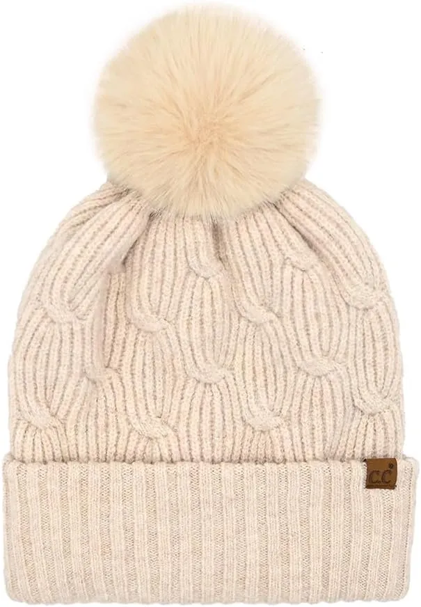 ScarvesMe Soft Warm Solid Color Chain Link Knitted Pom Beanie Winter Hat