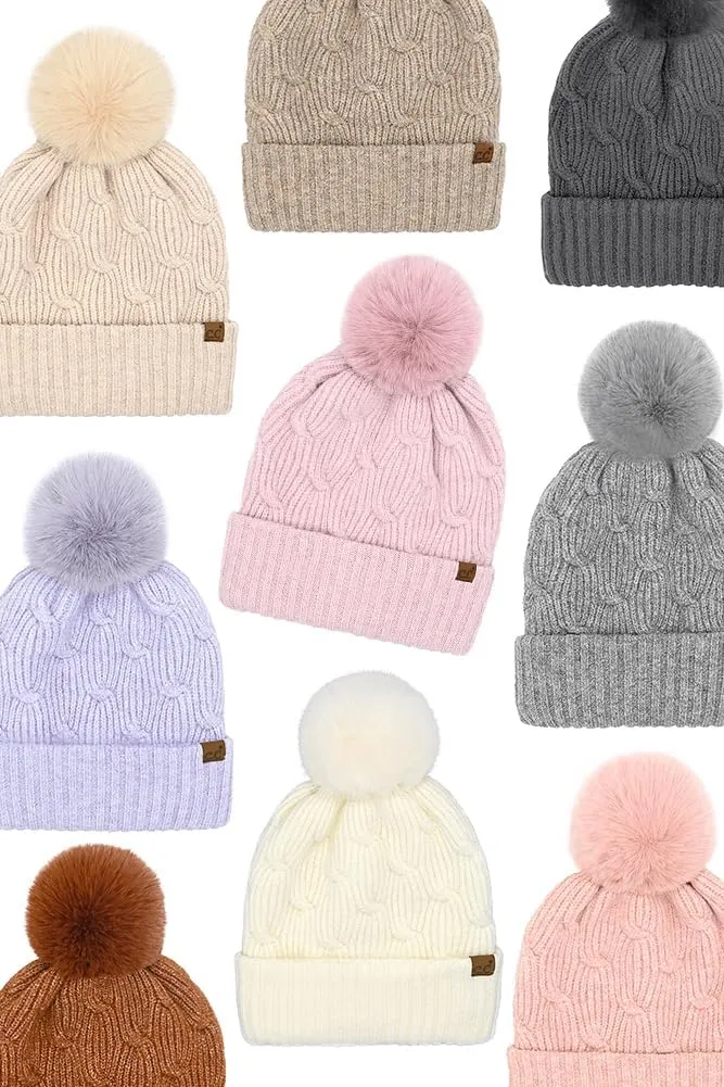 ScarvesMe Soft Warm Solid Color Chain Link Knitted Pom Beanie Winter Hat