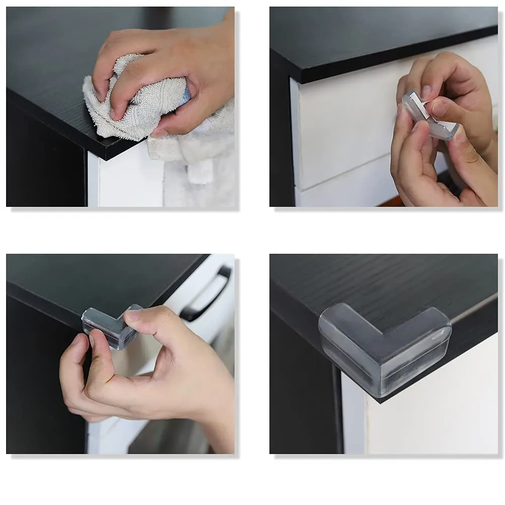 ‎SHOWAY Corner Guards (12 Pack) Clear Protectors | High Resistant Adhesive Gel Best Baby Proof Stop Child Head Injuries Tables, Furniture & Sharp Corners Proofing (L-Shaped).