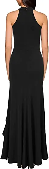 Simple Column Halter Sleeveless Chiffon Long Prom Dresses With Split