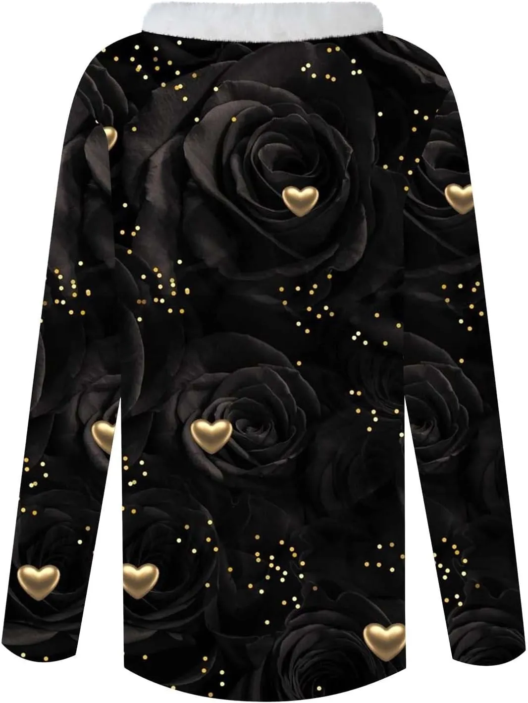 Stylish Valentine's Day Blouses for Women Slim Fit Faux Fur Trim V Neck Tops Love Heart Print Casual Long Sleeve Tunic Shirts
