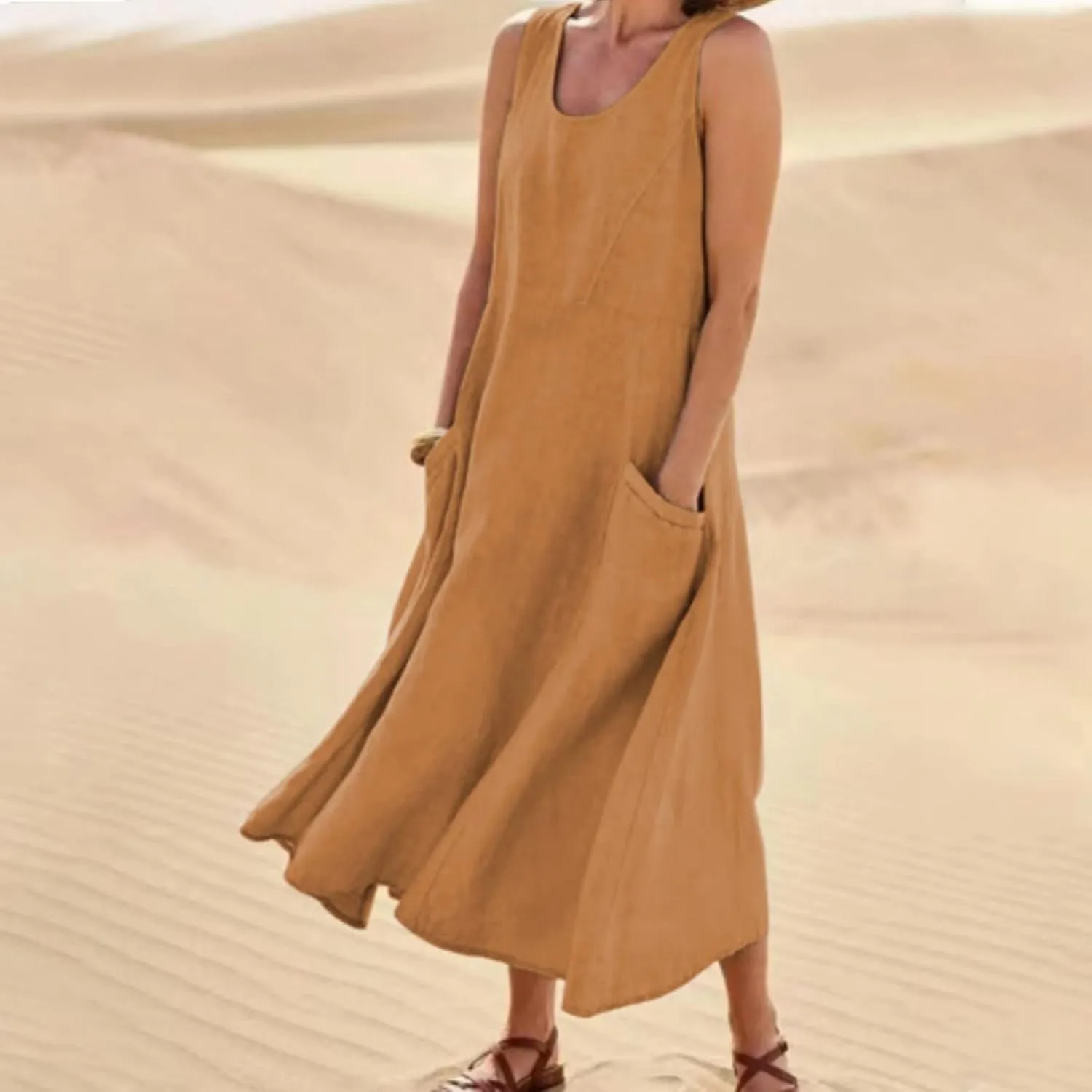 Summer Dresses for Women 2025 Casual Tank Dress Midi Sundress Sleeveless Party Beach Maxi Long Dress with Pockets