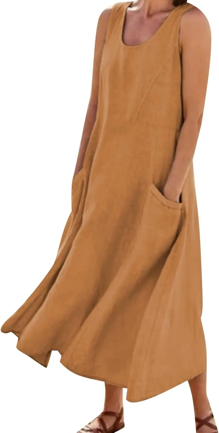 Summer Dresses for Women 2025 Casual Tank Dress Midi Sundress Sleeveless Party Beach Maxi Long Dress with Pockets