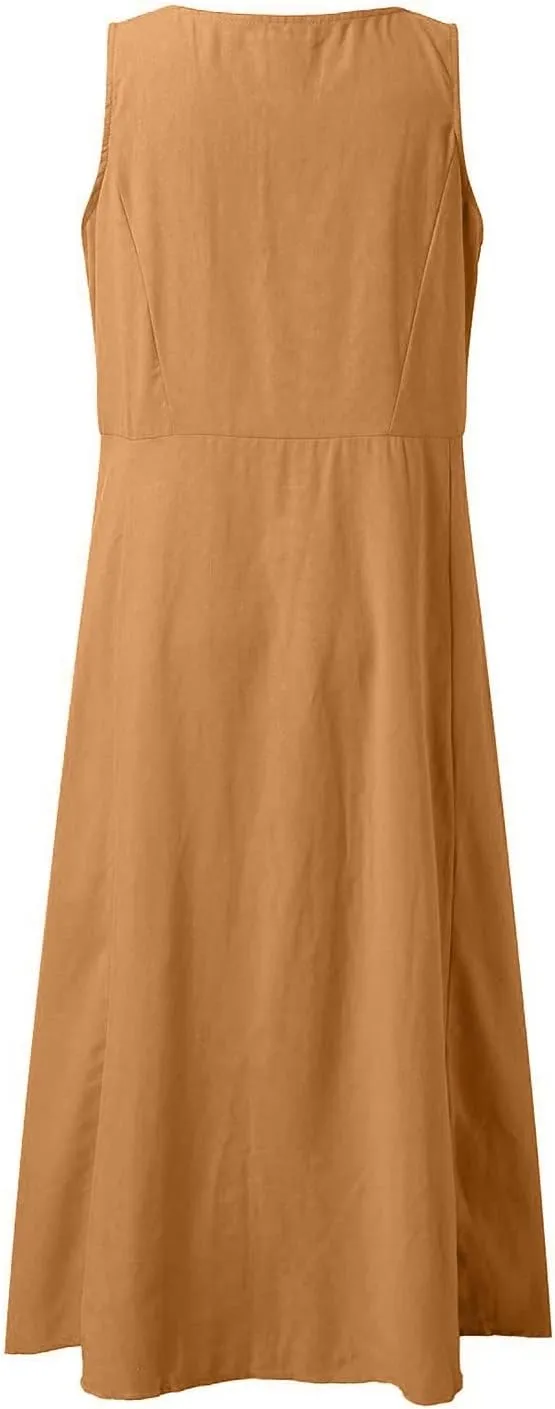 Summer Dresses for Women 2025 Casual Tank Dress Midi Sundress Sleeveless Party Beach Maxi Long Dress with Pockets
