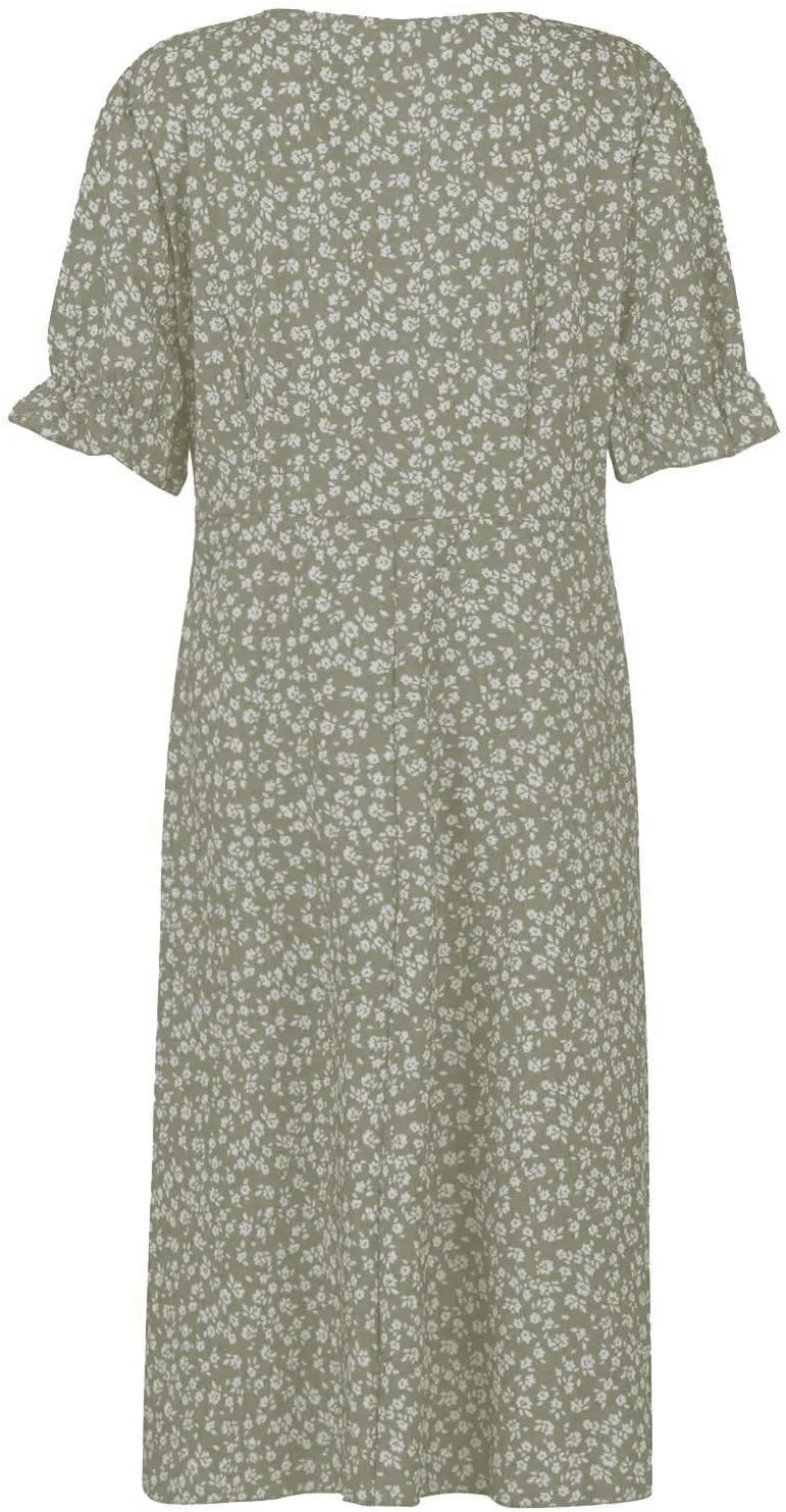 Summer Dresses for Women 2025 Vacation Sexy Warp V Neck Puff Short Sleeve Wedding Guest Dress Casual Church Dress