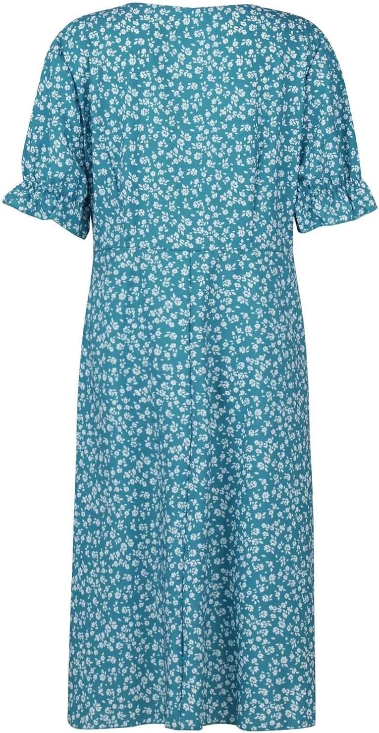 Summer Dresses for Women 2025 Vacation Sexy Warp V Neck Puff Short Sleeve Wedding Guest Dress Casual Church Dress