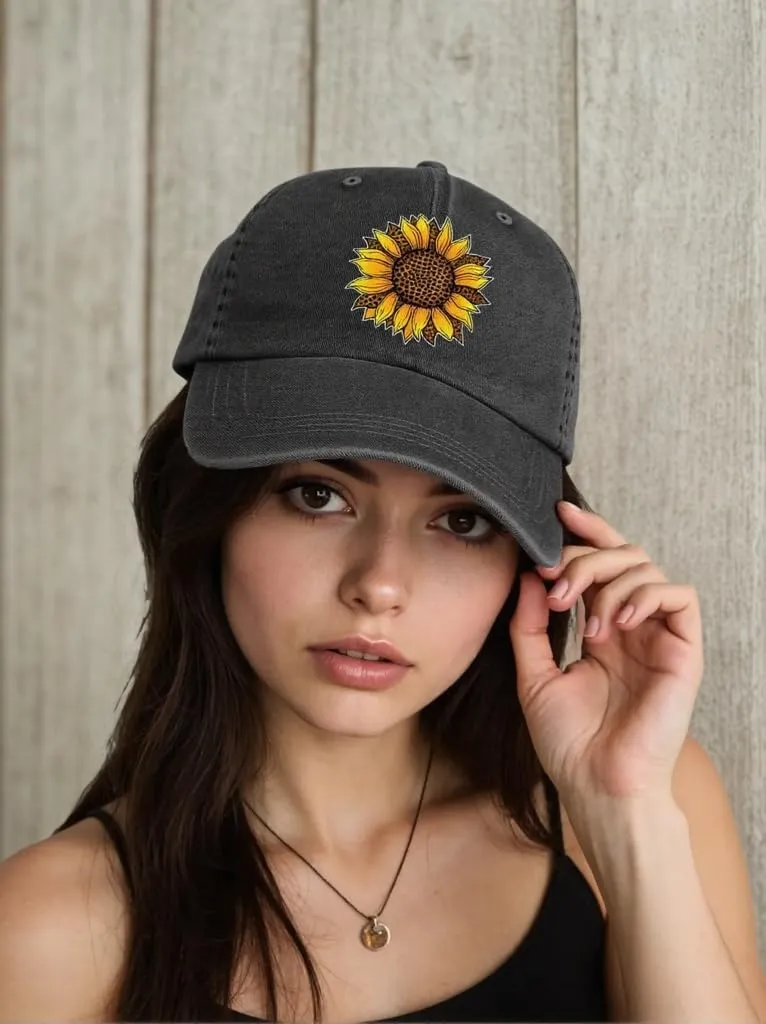 Sunflower Baseball Caps for Women Adjustable Washed Trucker Hat