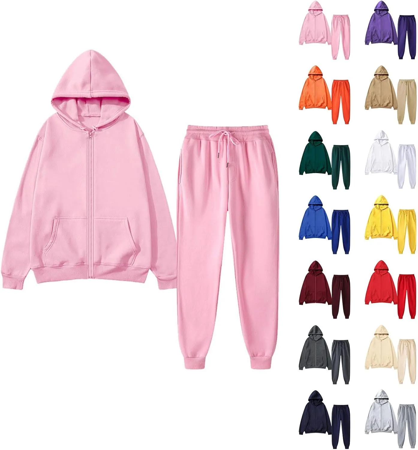 Sweatsuit for Women 2 Piece Outfits Fleece Sweatshirt Sets Zip Up Hoodie Jogger Pants Spring Fall Lounge Matching Set