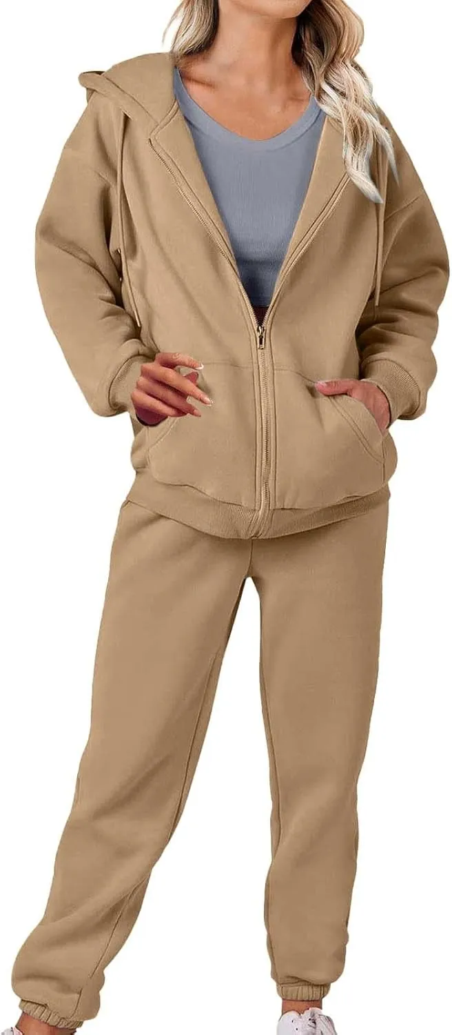 Sweatsuit for Women 2 Piece Outfits Fleece Sweatshirt Sets Zip Up Hoodie Jogger Pants Spring Fall Lounge Matching Set