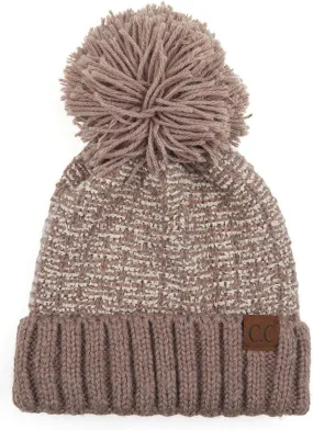 Tweed Style Knit Winter Lining Inside Extra Warm Soft Beanie Hat with Pom