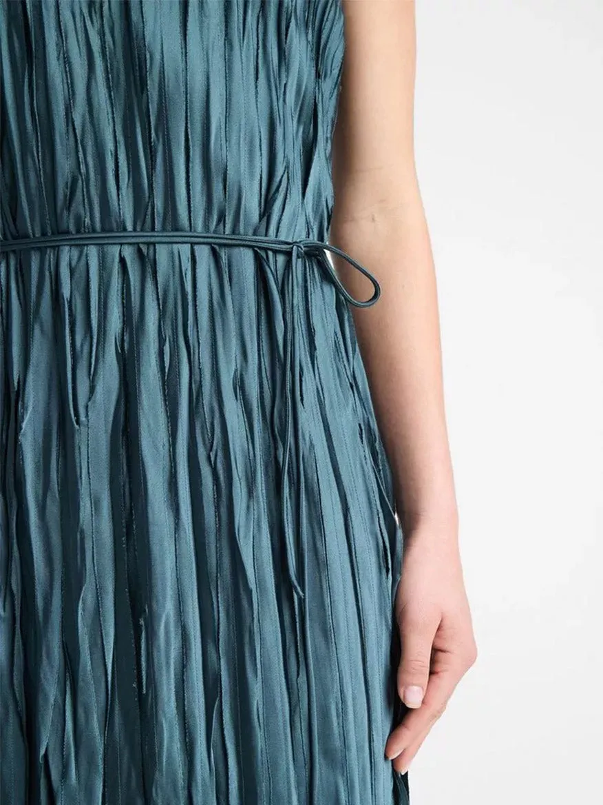Vince Crushed Satin Bias Tank Dress in Marine Stone
