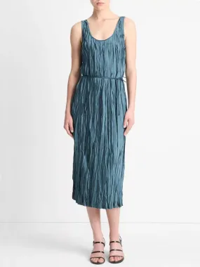 Vince Crushed Satin Bias Tank Dress in Marine Stone