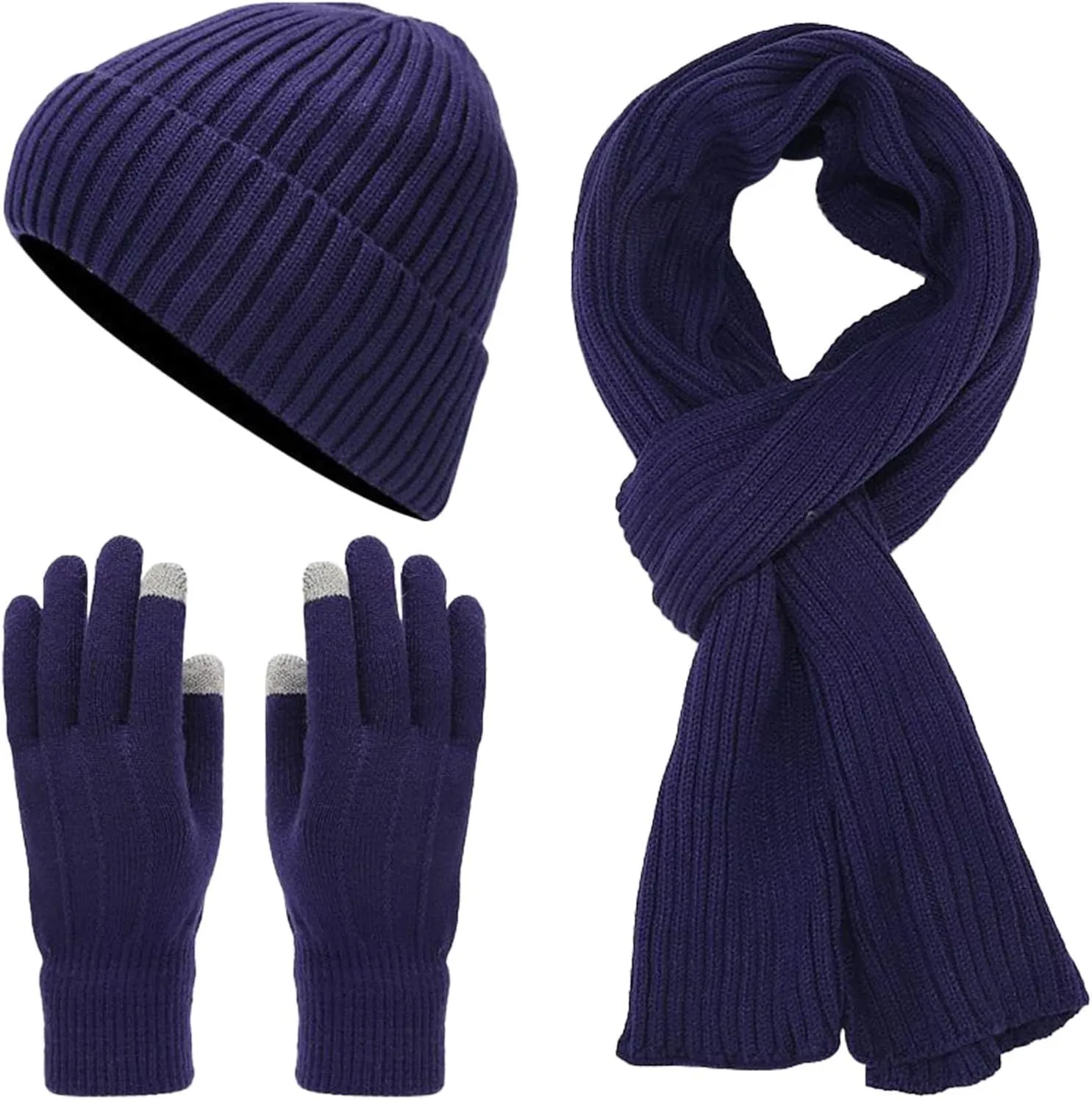 Winter Beanie Hat Scarf Gloves Warm Fleece Knit Winter Touchscreen Glove Neck Scarf Set Winter Gifts Hats for Men