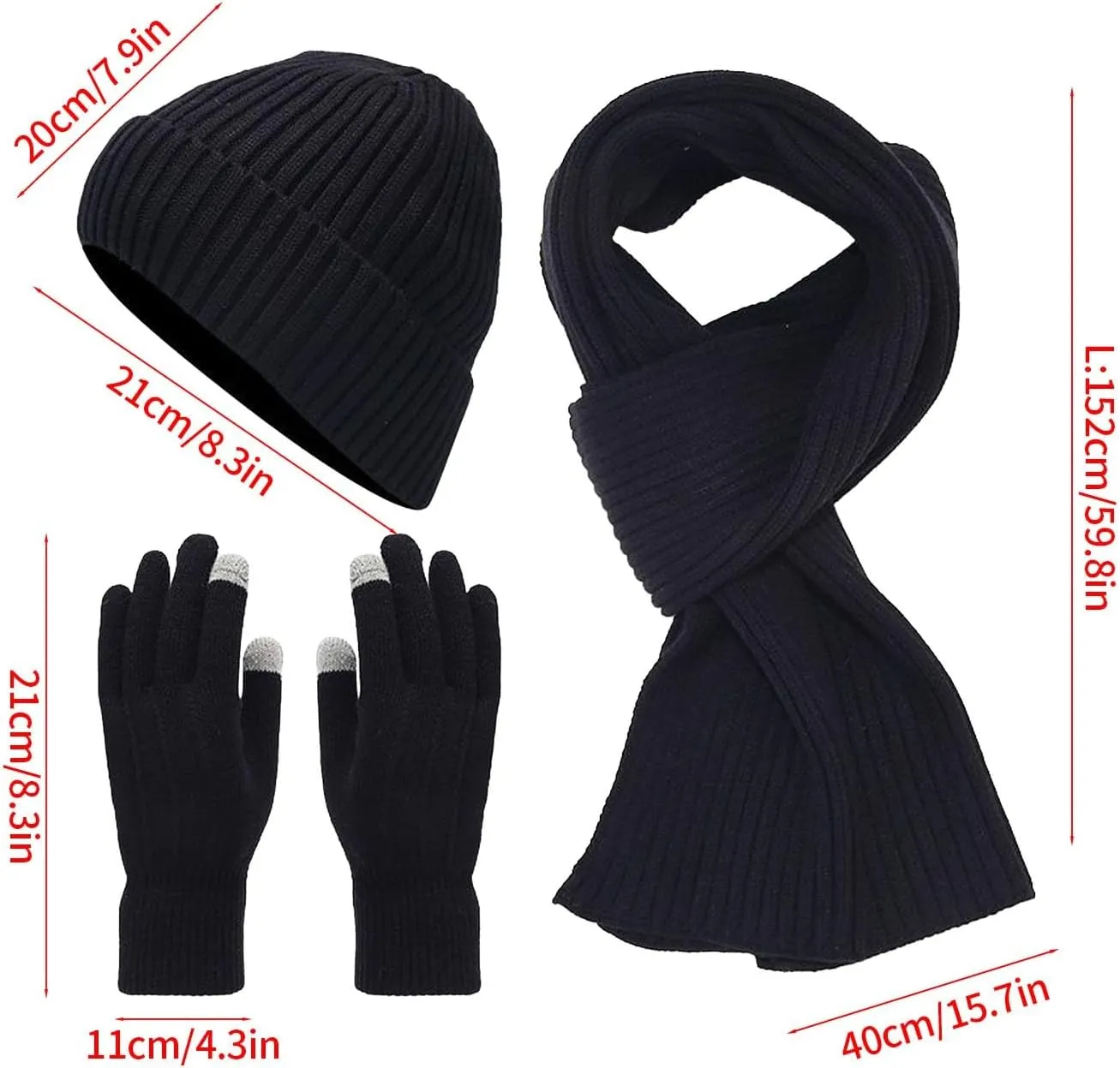 Winter Beanie Hat Scarf Gloves Warm Fleece Knit Winter Touchscreen Glove Neck Scarf Set Winter Gifts Hats for Men