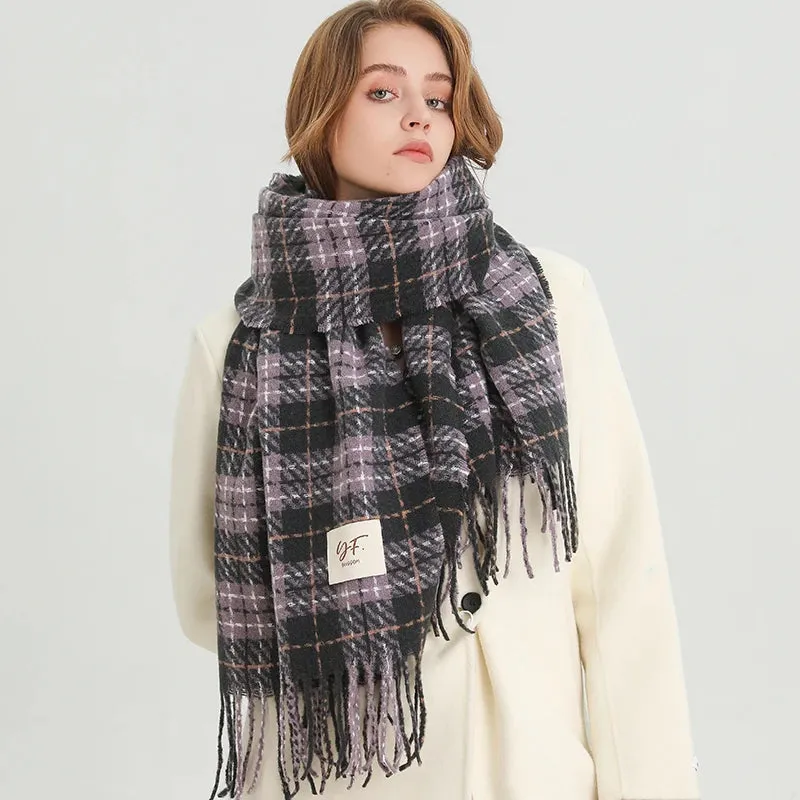 Winter Korean Style Plaid Cashmere Warm Thick Soft Pashmina Wrap Scarf