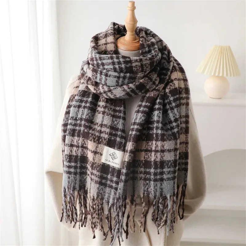 Winter Korean Style Plaid Cashmere Warm Thick Soft Pashmina Wrap Scarf