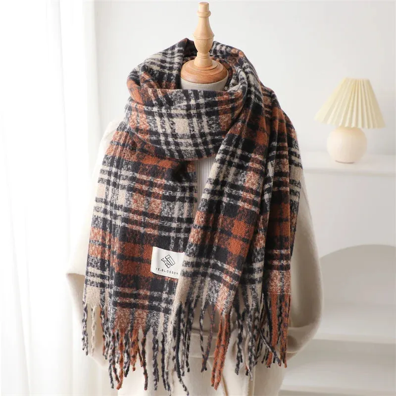 Winter Korean Style Plaid Cashmere Warm Thick Soft Pashmina Wrap Scarf
