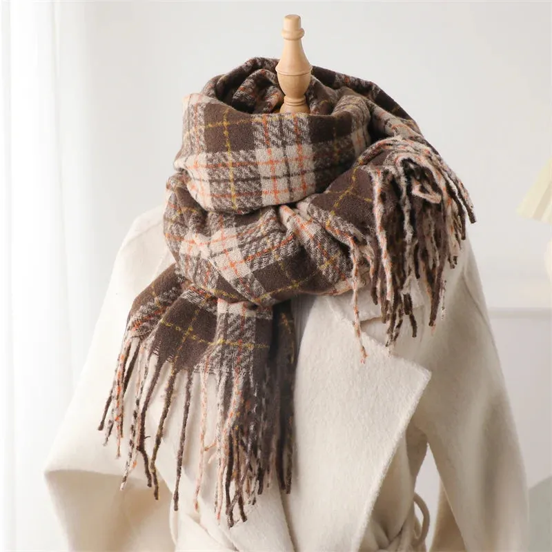 Winter Korean Style Plaid Cashmere Warm Thick Soft Pashmina Wrap Scarf