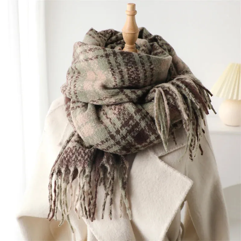 Winter Korean Style Plaid Cashmere Warm Thick Soft Pashmina Wrap Scarf