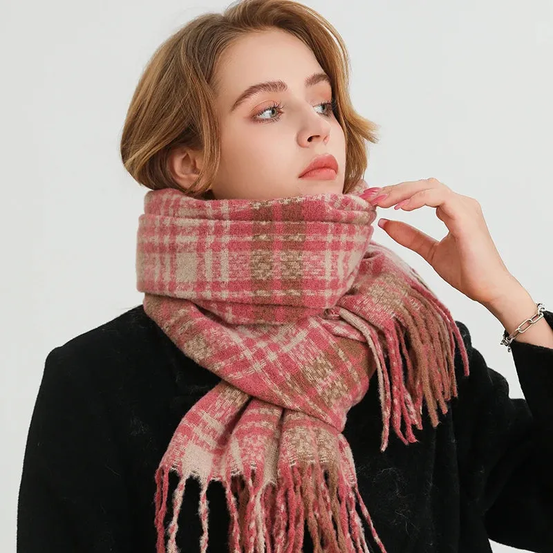Winter Korean Style Plaid Cashmere Warm Thick Soft Pashmina Wrap Scarf