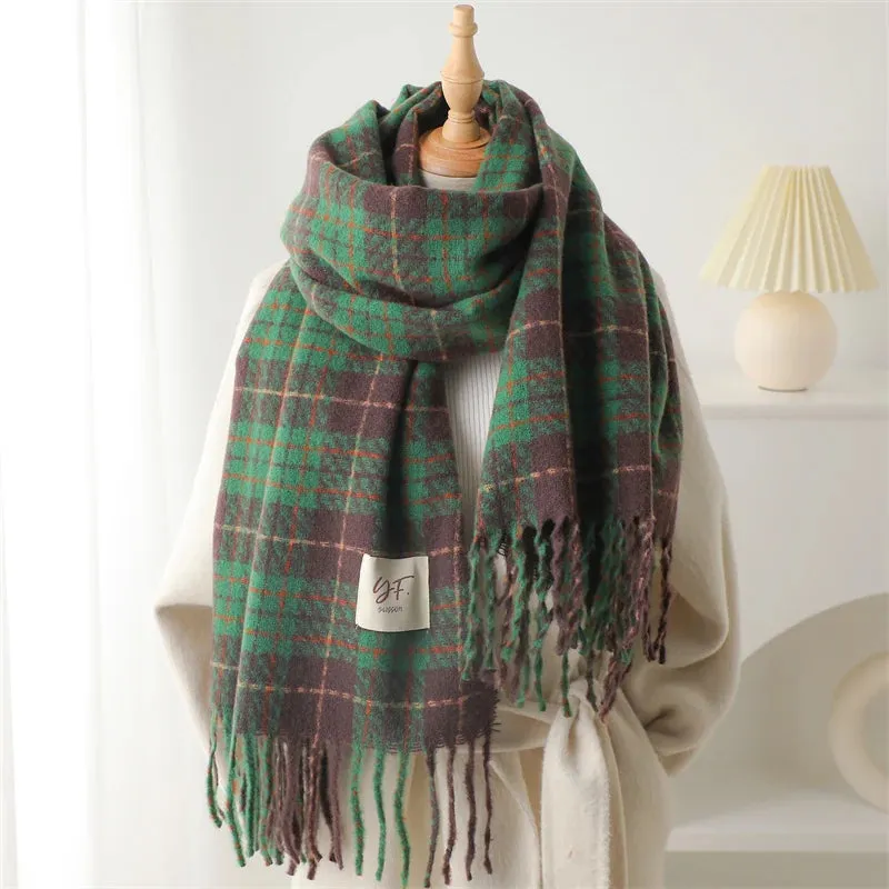 Winter Korean Style Plaid Cashmere Warm Thick Soft Pashmina Wrap Scarf