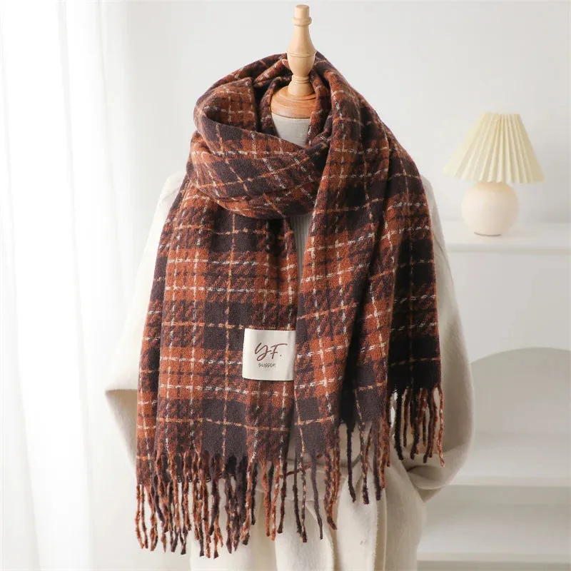 Winter Korean Style Plaid Cashmere Warm Thick Soft Pashmina Wrap Scarf