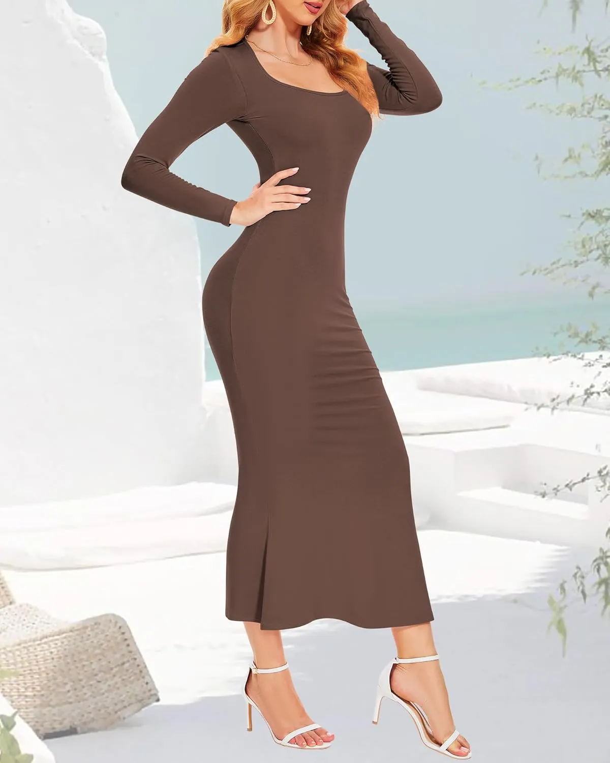 Women Bodycon Maxi Dresses Sleeveless Spaghetti Strap Long Elegant Tight Mermaid Dress