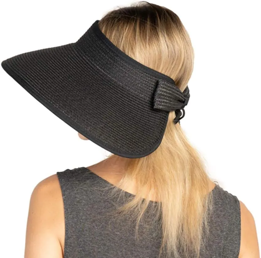 Women Sun Visor Hats Beach - Foldable Roll Up Wide Brim Bowknot Summer Straw Hat Cap Cruise wear for Womens