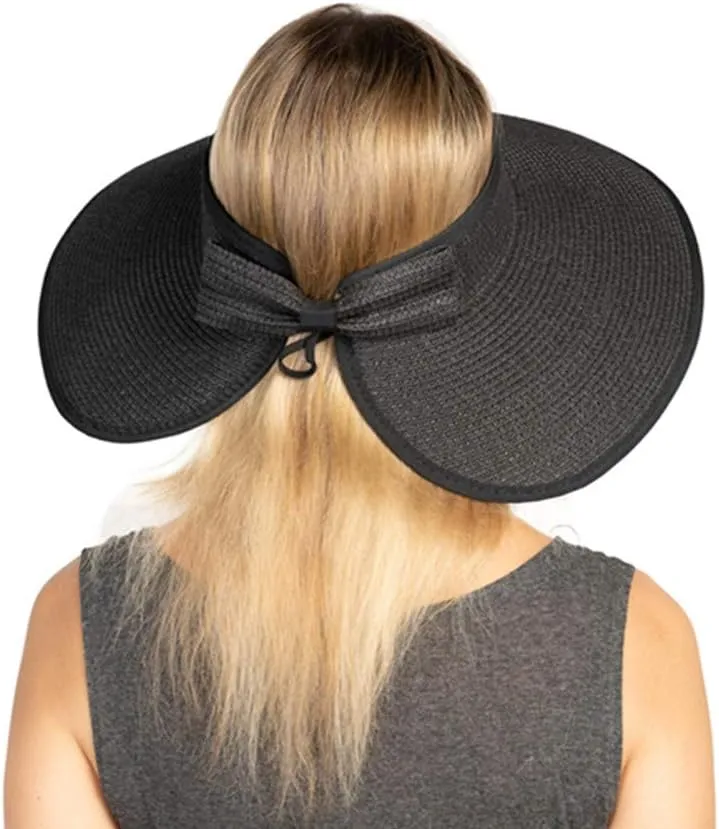 Women Sun Visor Hats Beach - Foldable Roll Up Wide Brim Bowknot Summer Straw Hat Cap Cruise wear for Womens