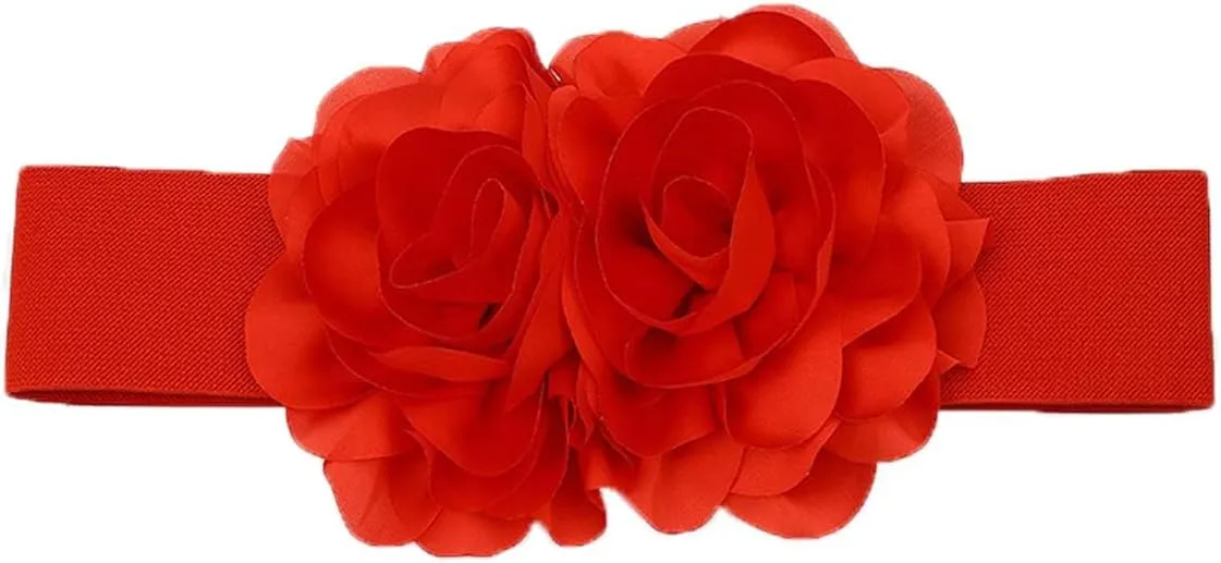 Women's Big Flower Stretchy Belt Elastic Wide Chunky Waistband Belts Cinch Belts for Dress