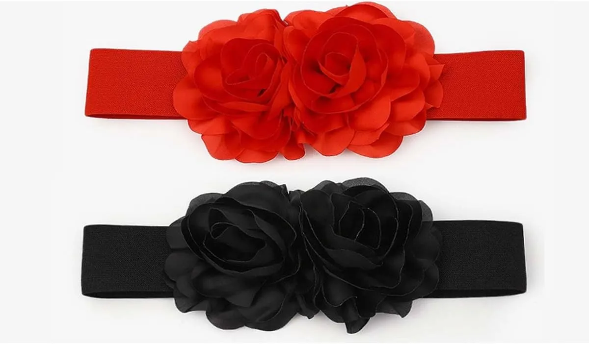 Women's Big Flower Stretchy Belt Elastic Wide Chunky Waistband Belts Cinch Belts for Dress