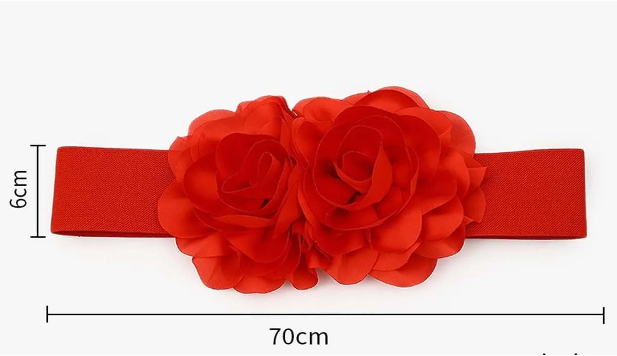Women's Big Flower Stretchy Belt Elastic Wide Chunky Waistband Belts Cinch Belts for Dress