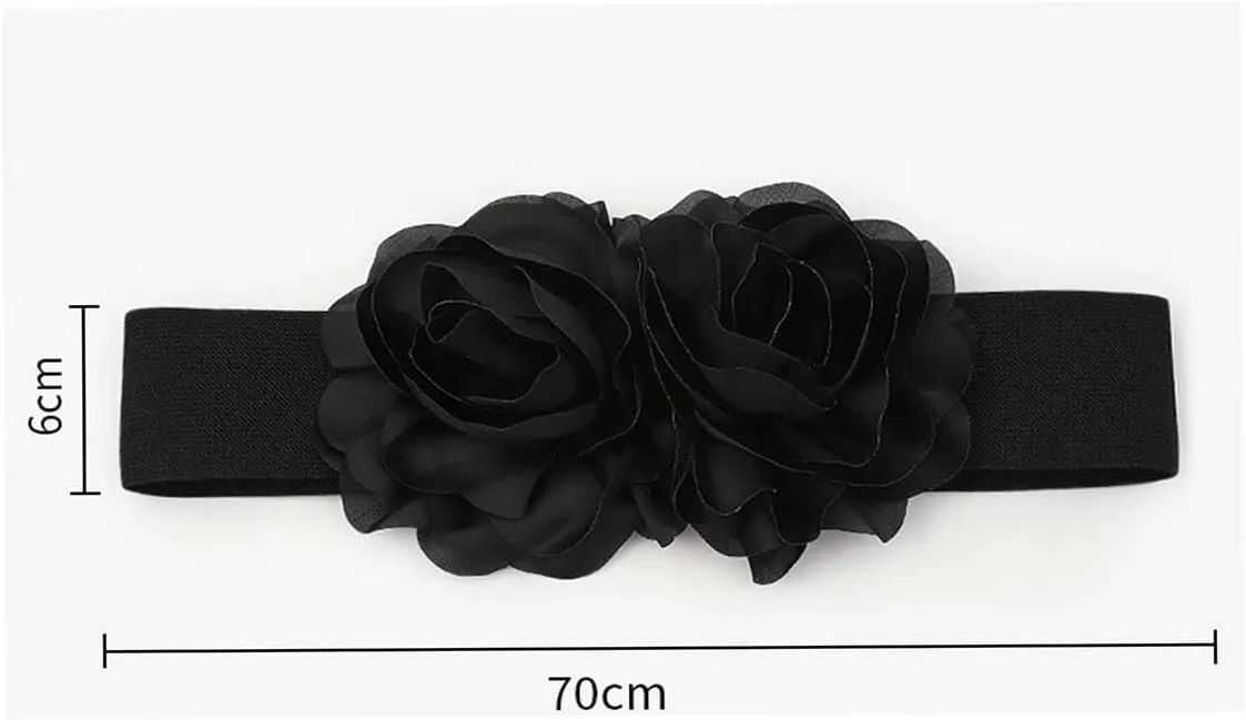 Women's Big Flower Stretchy Belt Elastic Wide Chunky Waistband Belts Cinch Belts for Dress