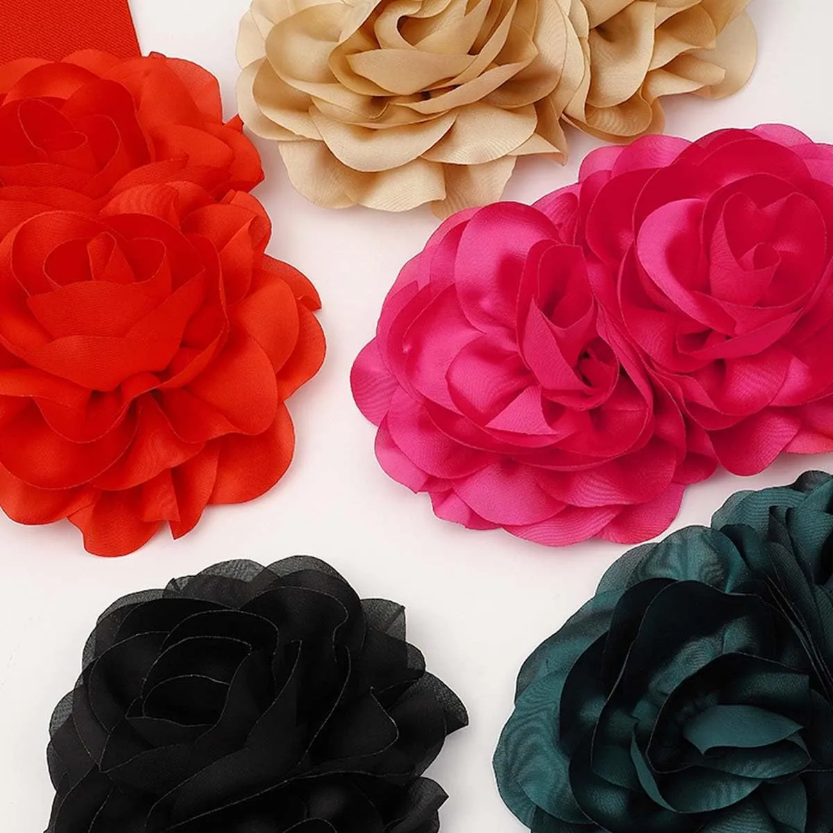 Women's Big Flower Stretchy Belt Elastic Wide Chunky Waistband Belts Cinch Belts for Dress
