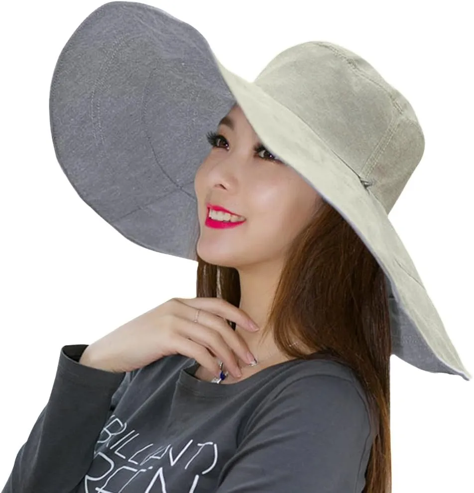 Women's Foldable Floppy Reversible Travel Beach Sun Visor Hat Wide Brim UPF 50 