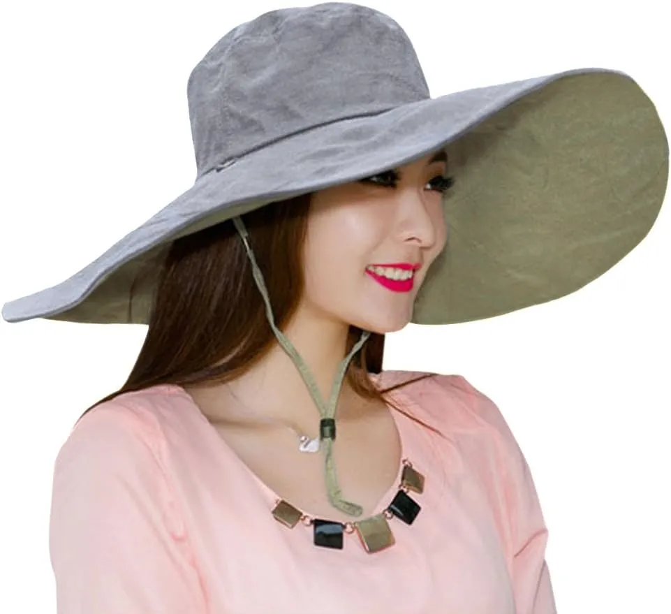 Women's Foldable Floppy Reversible Travel Beach Sun Visor Hat Wide Brim UPF 50 