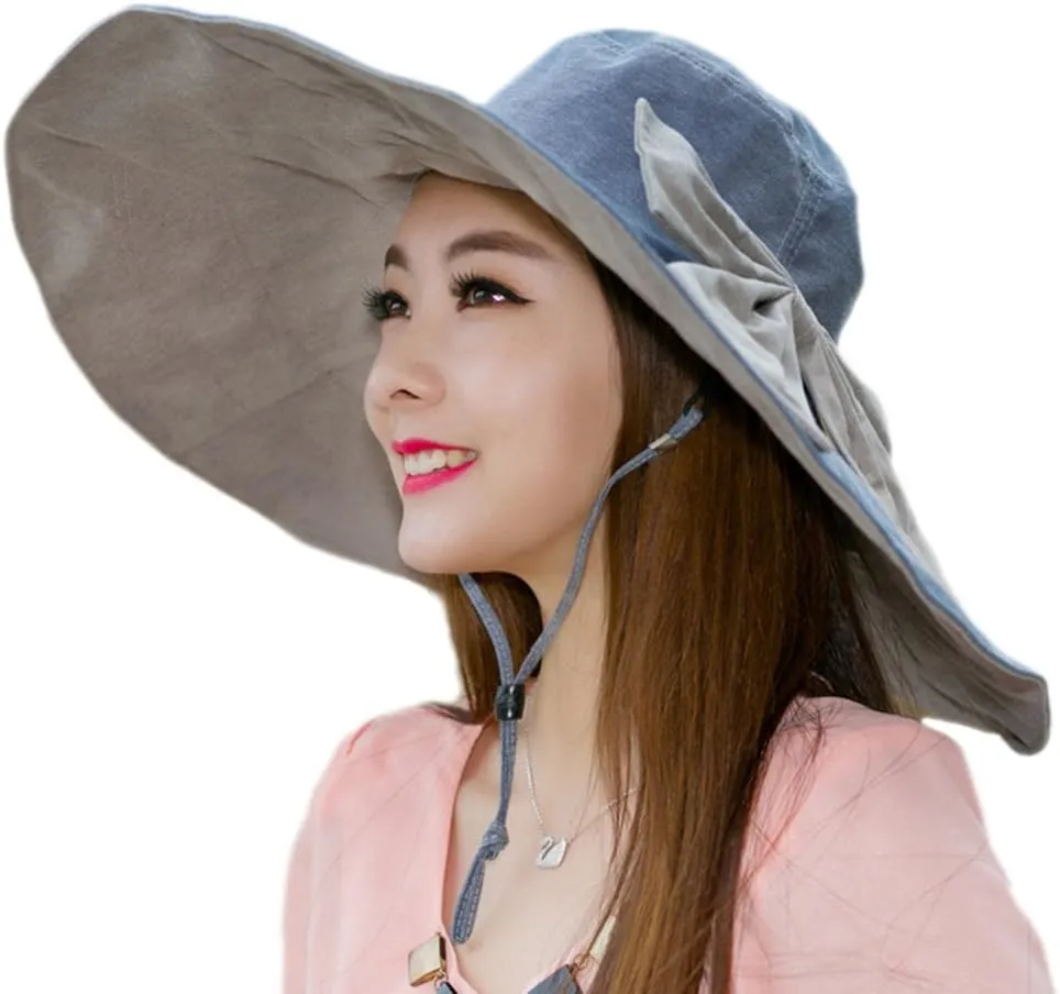 Women's Foldable Floppy Reversible Travel Beach Sun Visor Hat Wide Brim UPF 50 