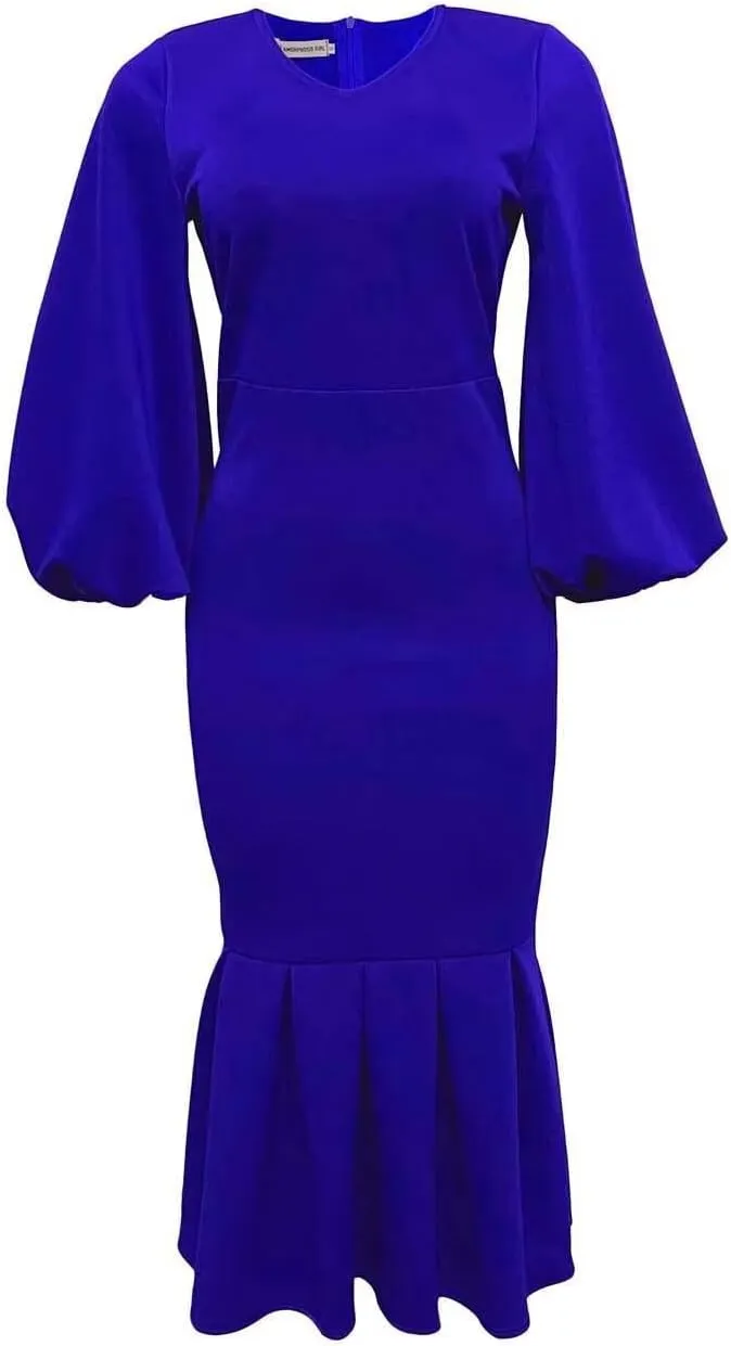 Women's Patchwork Ruffle Hem Bodycon Fishtail Gown Maxi Dress Outfit for Church