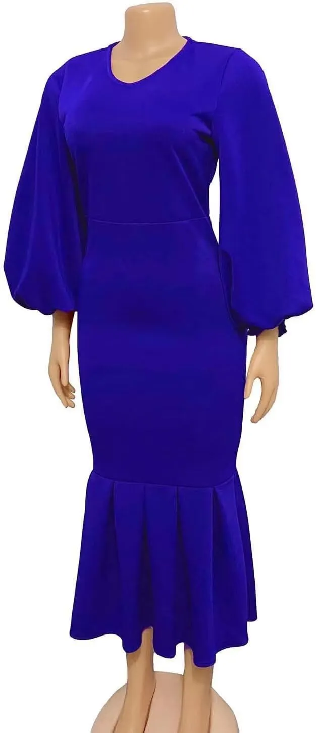 Women's Patchwork Ruffle Hem Bodycon Fishtail Gown Maxi Dress Outfit for Church