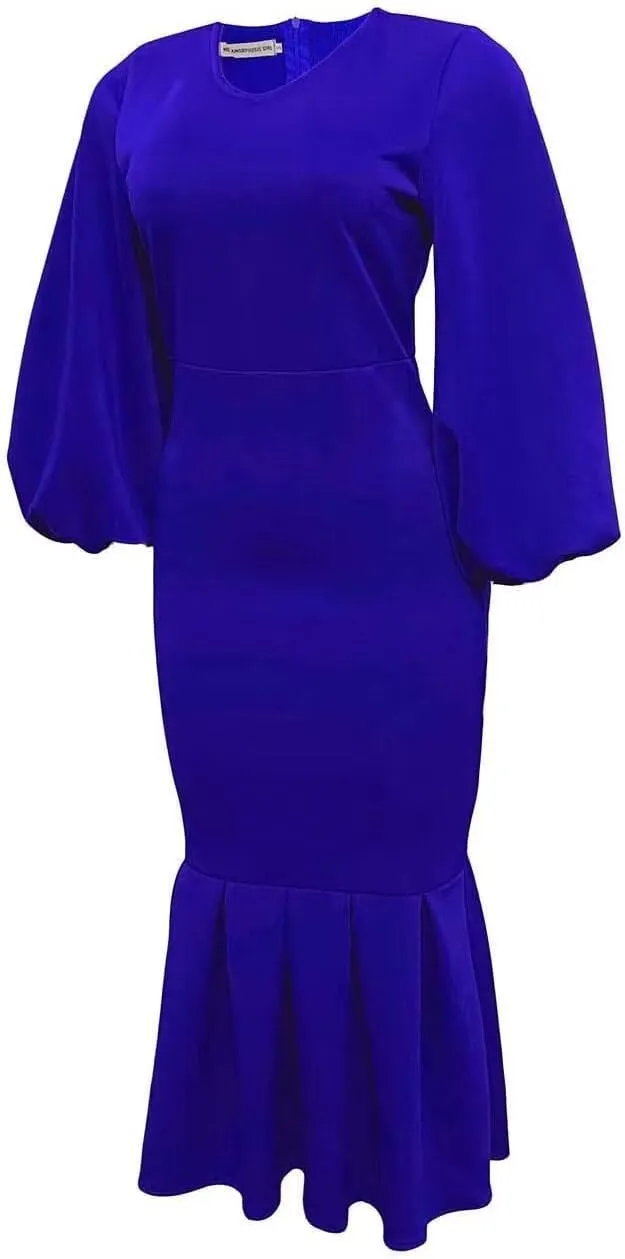 Women's Patchwork Ruffle Hem Bodycon Fishtail Gown Maxi Dress Outfit for Church