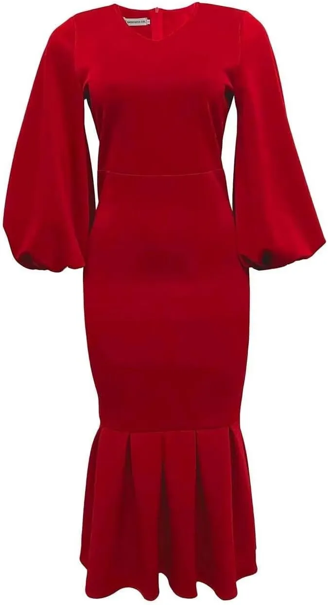 Women's Patchwork Ruffle Hem Bodycon Fishtail Gown Maxi Dress Outfit for Church