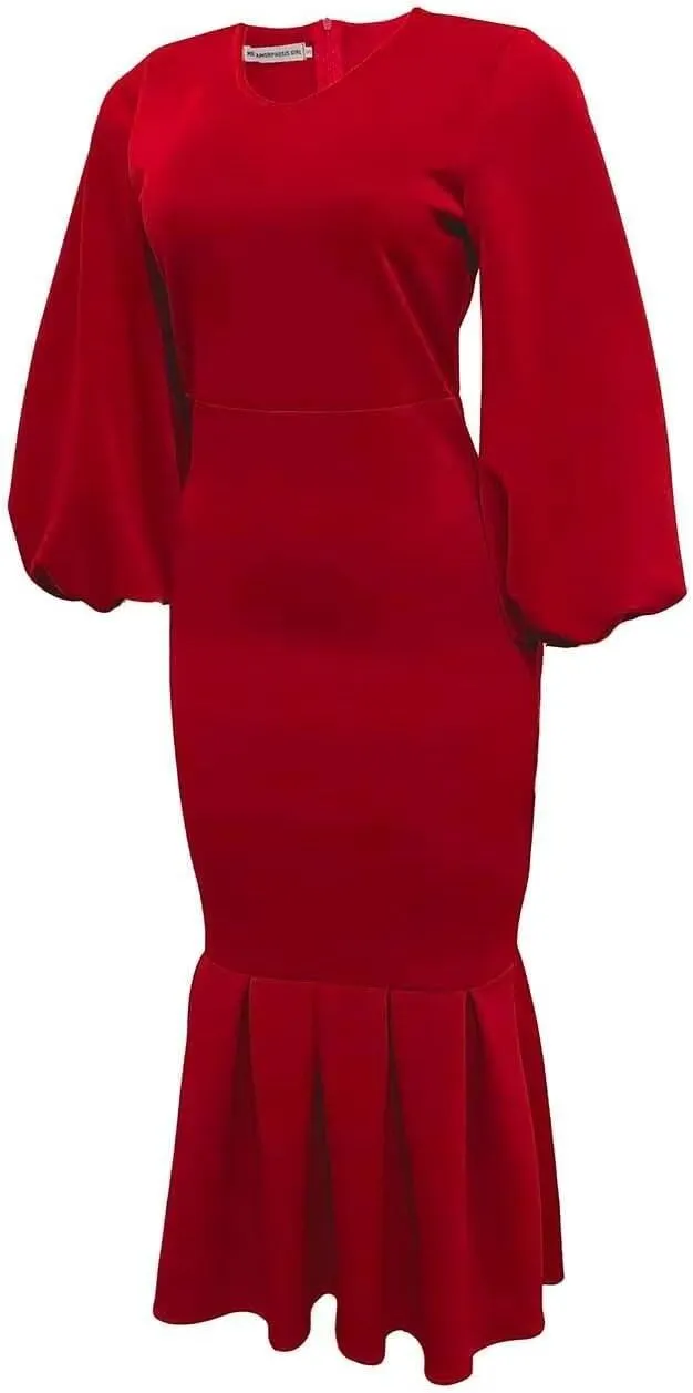 Women's Patchwork Ruffle Hem Bodycon Fishtail Gown Maxi Dress Outfit for Church