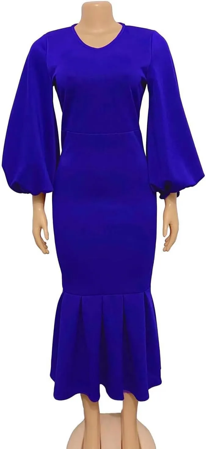 Women's Patchwork Ruffle Hem Bodycon Fishtail Gown Maxi Dress Outfit for Church