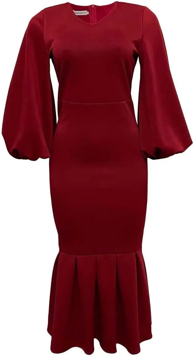 Women's Patchwork Ruffle Hem Bodycon Fishtail Gown Maxi Dress Outfit for Church
