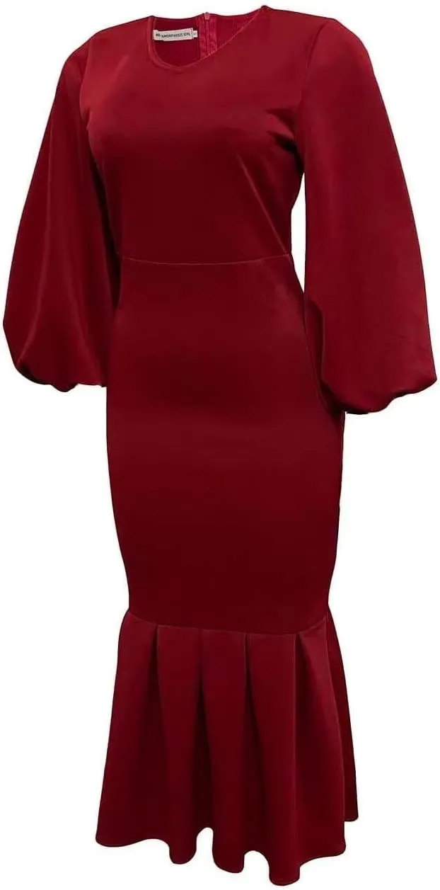 Women's Patchwork Ruffle Hem Bodycon Fishtail Gown Maxi Dress Outfit for Church